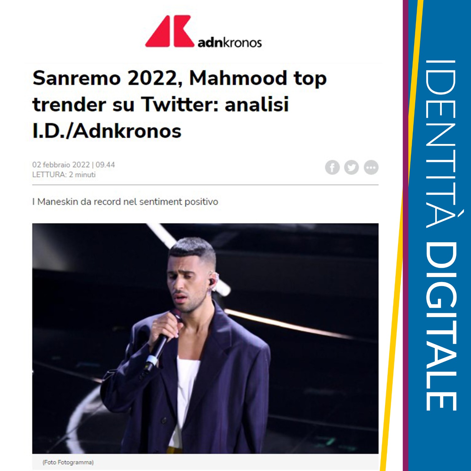 Sanremo, Mamhood top tendenze Twitter con 67k citazioni, i Maneskin record sentiment positivo